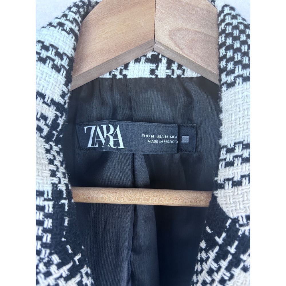 ZARA PLAID TWEED BLAZER, SIZE M, Double Breasted Longline Textured Office - Picture 2 of 8